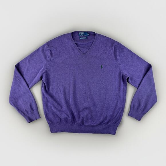 Vintage Polo Ralph Lauren V-Neck Sweater Men’s XL Purple Pima Cotton Pony Preppy - Picture 1 of 9